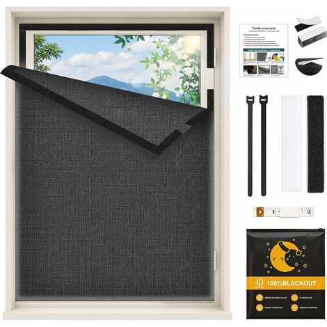 Rideau Occultant sans Perçage, Store Occultant en Lin Découpable, Film Occultant Anti-Soleil, Tissu Occultant Thermique pour Fenêtre et Fenêtre de Toit, Idéal pour Voyage, Chambre, 200x150cm (1/5)