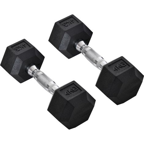 Mancuernas hexagonales, juego de 2, hierro fundido, mangos moleteados, juego de mancuernas, pesas, metal y goma, negras, 2 x 4 kg (1/5)