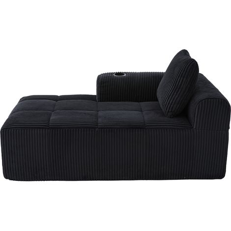 Schlafsessel aus schwarzem Cord mit Kissen, Seitentaschen und Becherhaltern, montagefrei (1/5)