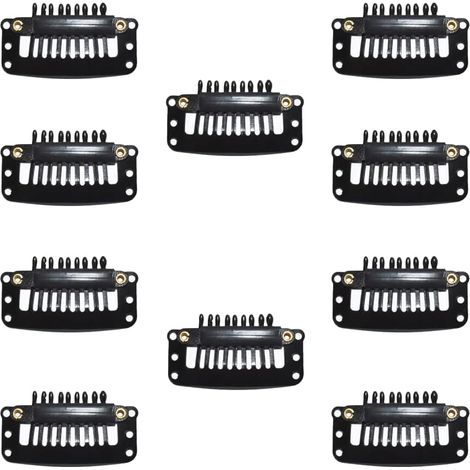 Lot de 10 - Clips Métal - Peigne Extension - Forme U 9 Dents - Fixation Perruque - Coiffure DIY - Noir (1/5)