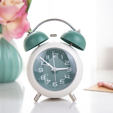 (vert)Réveil rétro, réveil rétro à double cloche, réveil de chevet silencieux sans tic tac avec réveil lumineux et fort pour les gros dormeurs, horloge de bureau (1/5)
