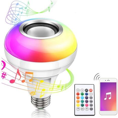 Smart LED RGB Bluetooth enceinte ampoule - E26/E27 12W rechargeable multicouleur lumière audio avec télécommande (1/5)