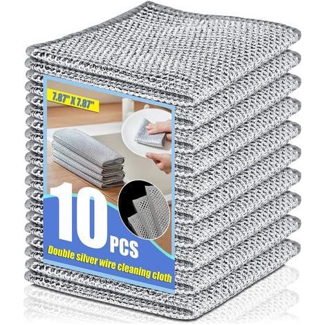 10 Chiffons de cuisine, fil métallique double couche, anti-rayures, réutilisable, vaisselle (1/5)