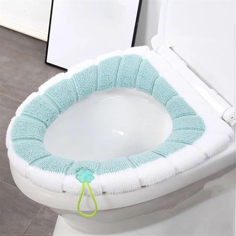 Ensemble housse de siège de toilette et coussin lavables et doux avec tapis de bain chaud pour l'hiver (vert) (1/5)