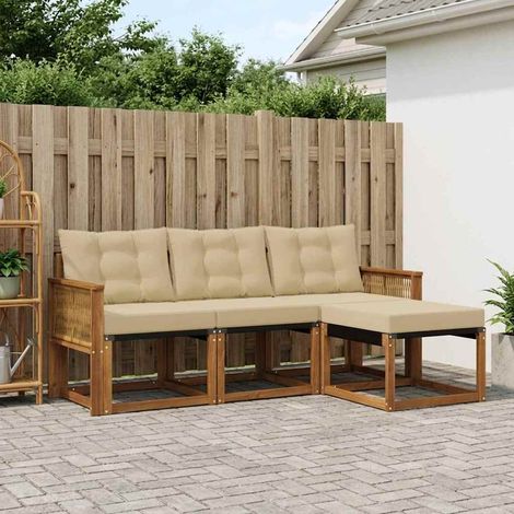 vidaXL Outdoor-Sofagarnitur mit Kissen 4 pcs Natur und Beige (1/5)