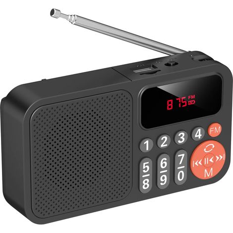 Mini radio FM portable, lecteur MP3 numérique rechargeable FM portable avec port USB TF et enceinte Bluetooth et affichage LED, récepteur radio (1/5)