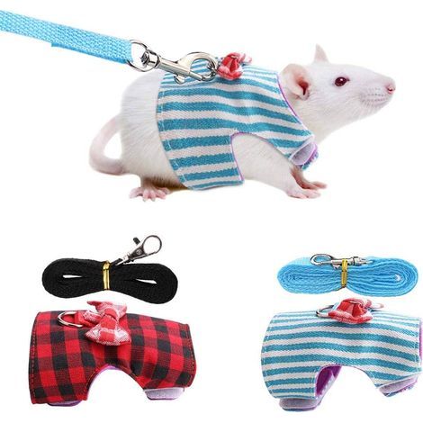 Harness Vests, Adjustable Leash, Durable Fabric, Red with Blue Stripes, For Rabbits, Rats, and Hamsters (1/5)