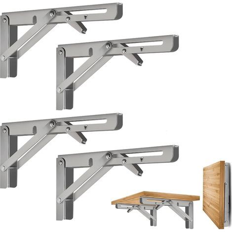 4 Pièces Équerre Pliante 20cm,Support Console Pliable,Supports D' étagères Pliants Charge,Equerre Etagere,Lourds Support Console Pliable Rétractable Murale en Acier Inoxydable pour Garage,Cuisine (1/5)