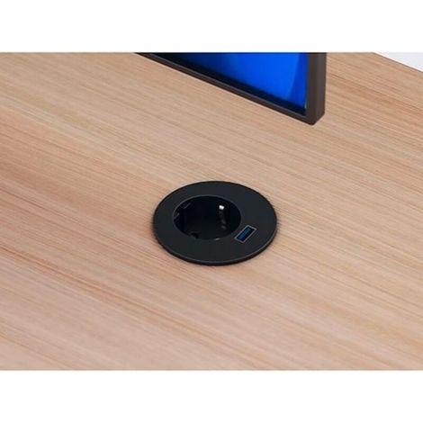 Prise électrique encastrable 60 mm avec bague adaptatrice 80 mm + port USB A - noir - Maxiburo (1/5)