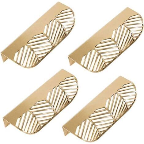 Poignées De Placard Dorées 4 Pièces En Forme De Feuille Poignées De Meuble En Laiton or Poignées De Meubles Porte De Cuisine Cuivre Tiroir Tirer Bout (1/4)