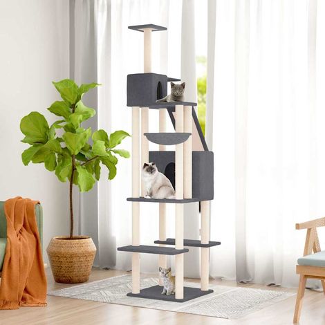 vidaXL Rascador para gatos con postes de sisal gris oscuro 201 cm (1/4)