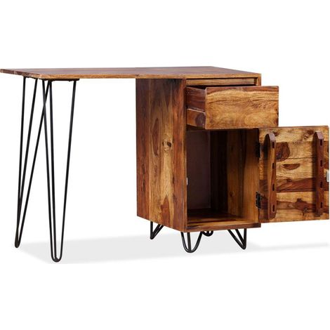 Escritorio/mueble de trabajo para ordenador con 1 cajón y 1 armario madera maciza de sheesham 0502136