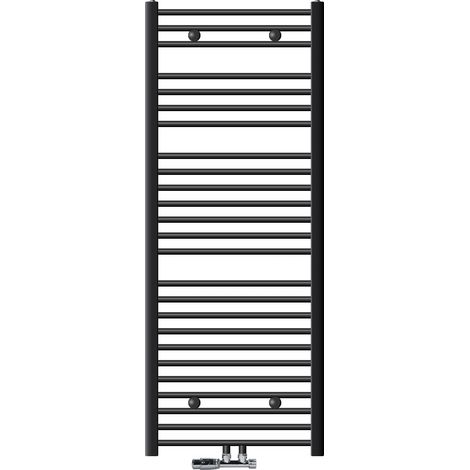 ECD Germany Radiateur Design Sahara Non Electrique - 600 x 1500 mm - Anthracite - Connexion Central - avec Kit de Raccordement Mural d'Angle et Thermostat - Forme Droit - Sèche Serviette Salle Bain