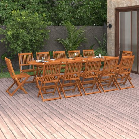 Set comedor de jardín 13piezas madera maciza acacia 280x90x75cm (1/5)