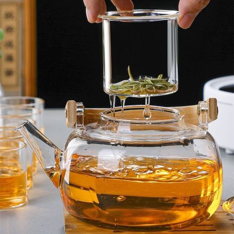 Großer 1000-ml-Wasserkocher für den Haushalt, multifunktional, aus Borosilikatglas, mit Bambusgriff (1/5)