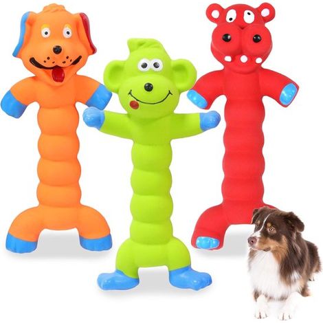 OLOEY Jouets couineurs pour chiens - Jouets interactifs (lot de 3) - Jouets à mâcher en caoutchouc pour chiens d'intérieur, pour la chasse, le rapport et l'exercice - Convient aux chiens moyens et gra