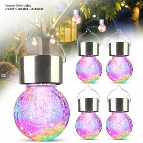 Toivize-Lampe Solaire Suspendue - Boule Verre Craquelé - Multicolore 60x86mm - Éclairage Jardin Extérieur Sans Fil Déco (1/4)