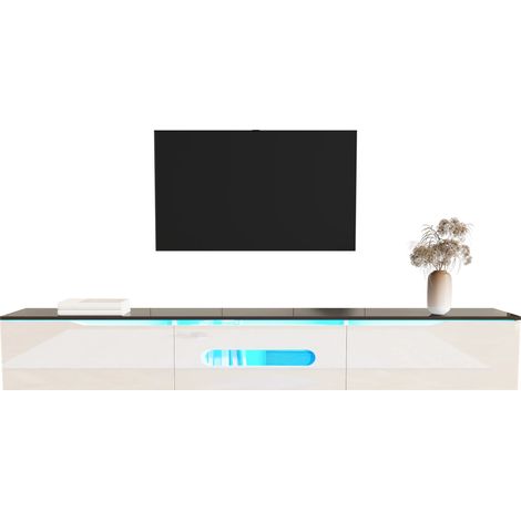 Meuble TV- 180 x 35 x 30 cm- Avec Bande LED 16 couleurs - Connecté APP-Deux options montage- Blanc Principale (1/5)