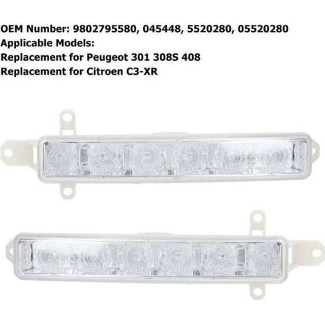 LED-Tagfahrlicht – 2 Stück – Hitzebeständig – Peugeot 301, 308S, 408 – Citroën C3-XR – Transparentes ABS (1/5)