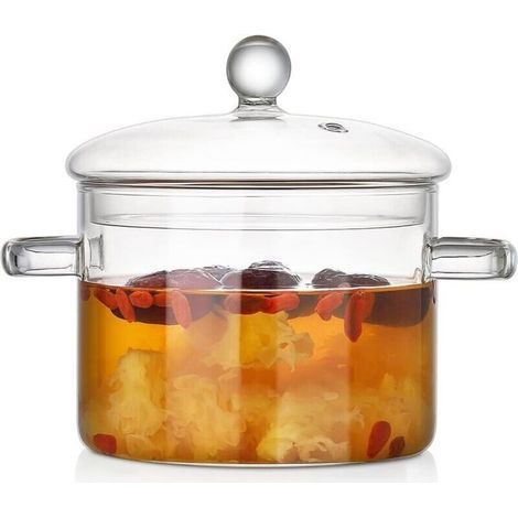 Bol en verre résistant à la chaleur 1600 ml avec couvercle – saladier double poignée transparent pour fruits, desserts et service (1/4)
