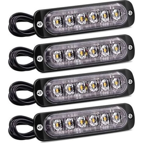 Lot de 4 feux stroboscopiques latéraux 6 LED 12V/24V, barre lumineuse d'avertissement jaune étanche pour voiture et camion (1/5)