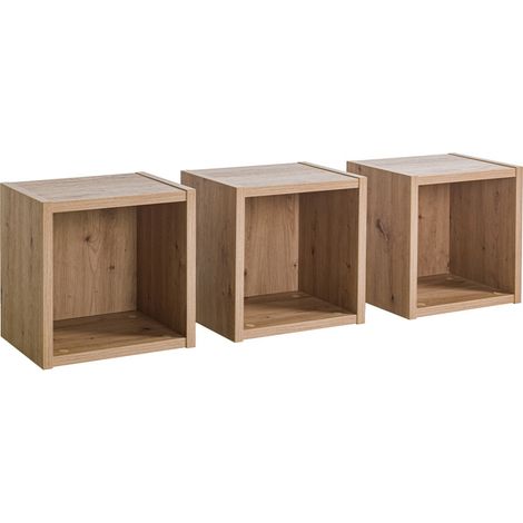 Lot de 3 étagères murales carrées décor chêne clair texturé – MILOS (1/5)