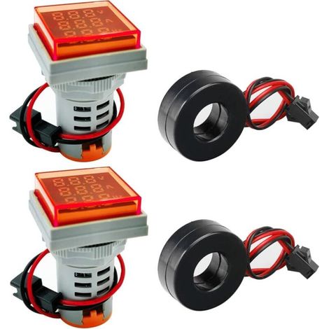 Set mit 2 dreistelligen 22-mm-Anzeigen für Wechselstrom 20–500 V, Spannung 0–100 A, Frequenz 20–70 Hz, quadratischer Kopf, LED, multifunktionales Messgerät, rot