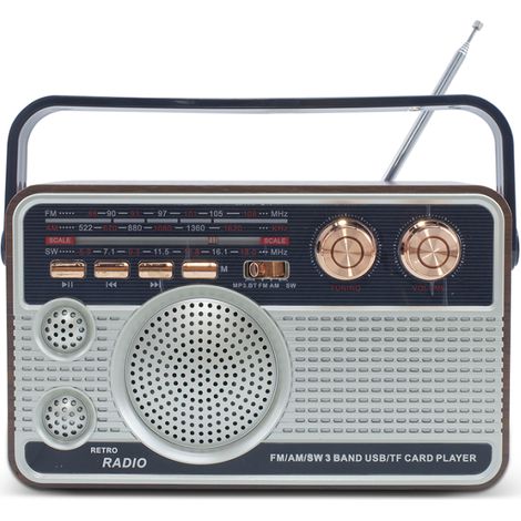 Trade Shop - FM RADIO RETRO DRAHTLOSER LAUTSPRECHER MP3 TRAGBAR BLUETOOTH USB AUX TF Q-FM01 - (1/5)