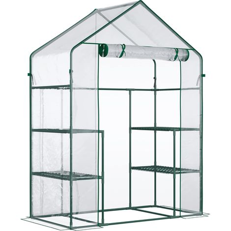 1 Serre De Jardin 4 Étagères 142x73x195cm Plastique Anti-UV Porte Enroulable Métal Extérieur