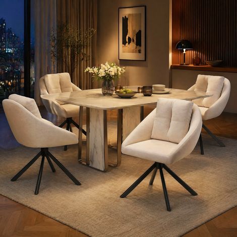 Sillas de comedor giratorias 360° en terciopelo, lote de 4, beige HAVRYA (1/5)