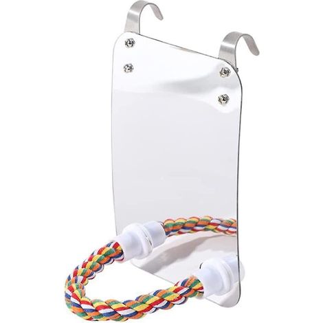 Bird Cage Mirror Birdcage Stand Perch Parrot Bite Toy With Rope For Parakeet, Cockatoo, Cockatiel And More1pcssilver