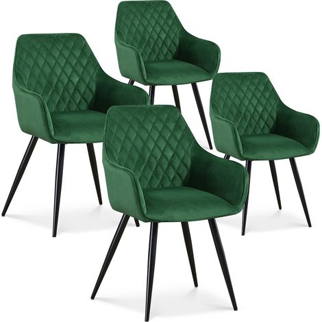Lot de 4 chaises Victoria en velours vert pieds noir (1/2)