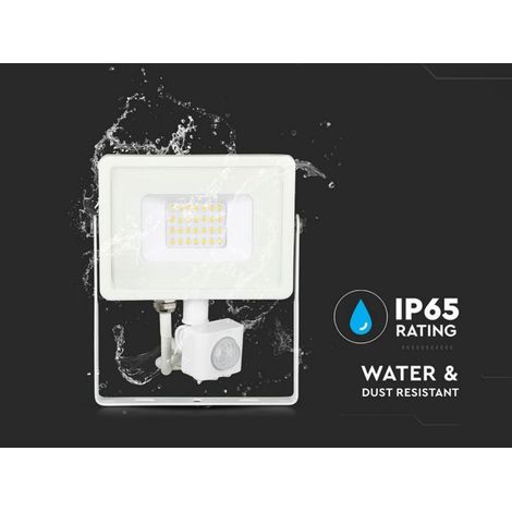 Faro Led Flood Light Slim 20W IP65 Neutro 4000K Carcassa Bianca con Sensore PIR di Movimento e Crepuscolare Chip Samsung SKU-449
