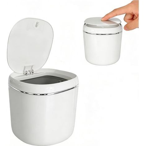 Small Office Table Bin with Lid, 2.4 L, Mini Basket for Toilet, Bathroom, Bedroom, Kitchen, Cat Litter (1/5)