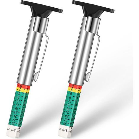 2 Pcs Jauge de Profondeur de Bande de Roulement, Outil de Mesure de Pneus à Code Couleur Intelligent (1/5)