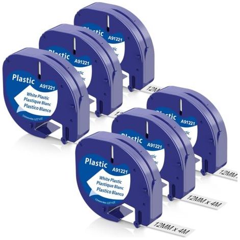 6X Compatible Dymo Ruban 12mm x 4m pour Dymo Letratag XR LT-100H LT-100T Letratag 200B Étiqueteuse, Recharge Dymo Letratag Rruban Plastique Noir sur blanc (1/5)