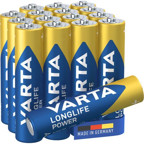 Varta – Pack de 16 piles alcalines AAA 1.5V – Longue durée – Technologie performante pour appareils électroniques