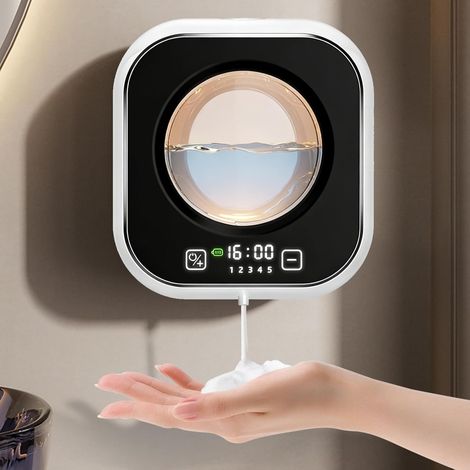 Distributeur de savon automatique mural, 320 ml, distributeur de savon électrique rechargeable avec capteur de mouvement infrarouge pour salle de bain et cuisine (blanc, mousse) (1/5)