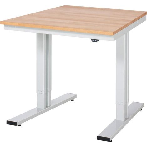 Werktisch B750xT1000xH720-1120mm Arbeitsplatte Buche 25mm Gestell lichtgrau RAU (1/3)