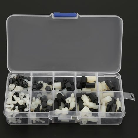 300 Stück weiße und schwarze Nylon-M3-Sechskant-Abstandshalter mit M3-Sechskantmutter und Kreuzschlitzschrauben-Set (1/5)
