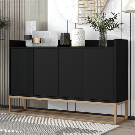 Buffet moderno de 120 cm - 4 puertas, estantes ajustables, estructura en metal dorado, sistema push-to-open - Negro (1/5)