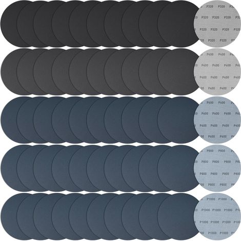 Disque de Ponceuse 150mm, Disques de Ponçage À Sec Et Humide Ponceuse Grain 320 400 600 800 1000, 50 Pièces Rond Papier de Verre, Papier Abrasif pour Ponceuse, Disque Abrasif Polissage pour Métal Bois (1/5)