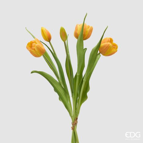 EDG Enzo De Gasperi Bouquete Tulipano Chiuso X4 H 40 Cm con Bocciolo Giallo Arancione