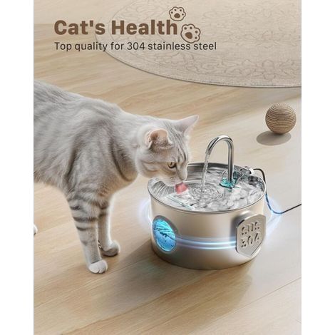 Trinkbrunnen aus Edelstahl für Katzen: 2,2 l – Automatischer Trinkbrunnen für Hunde – Geräuscharmer Trinkbrunnen für Hunde – Hält das Wasser sauber – mit Filterset (1/4)