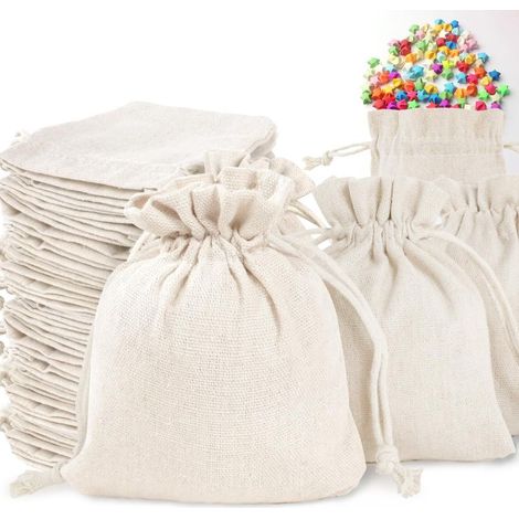 36 Petits Sacs en Tissu à Cordon 10 x 12 cm, Sacs en Coton et Toile de Jute Réutilisables pour Calendrier de l'Avent, Bonbons, Lavande et Bijoux (1/5)