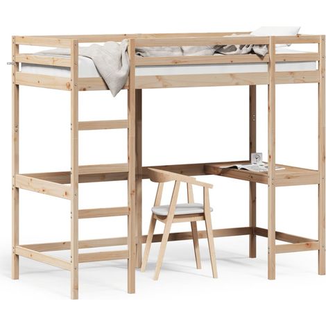 Lit superposé avec bureau 90x200 bois de pin massif (1/5)