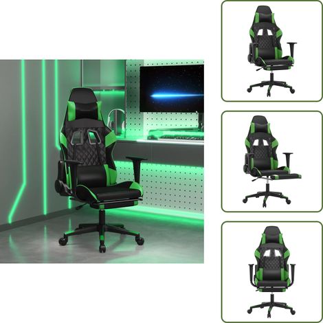 Sedia ergonomica - vidaXL Sedia da Gaming Massaggio Poggiapiedi Nero e Verde Similpelle - Sedia con funzione massaggiante