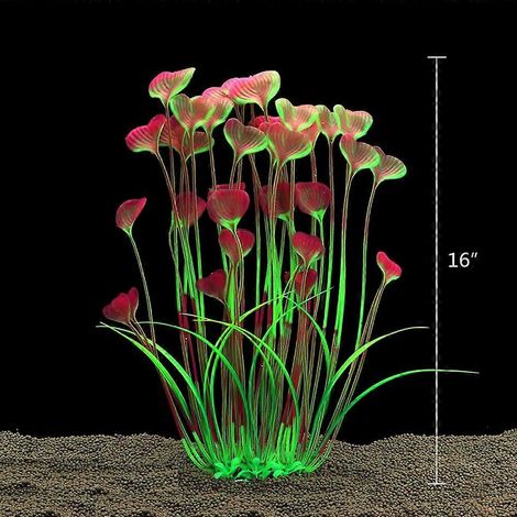 Grandes plantes artificielles en plastique pour aquarium d'eau douce, 40 cm (16 pouces), rouge vin, pour la décoration. (1/5)