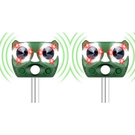 2X Éviteurs d'animaux solaires, Éviteurs d'animaux extérieurs à ultrasons, Dissuiveurs de chats imperméables à l'eau Éviteurs de chiens extérieurs pour chasser les lapins, les ratons, les cerfs (1/5)