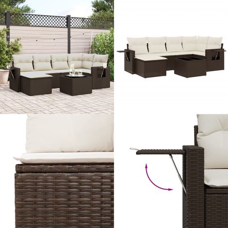 vidaXL Salon de jardin avec coussins 7 pcs marron résine tressée (1/5)